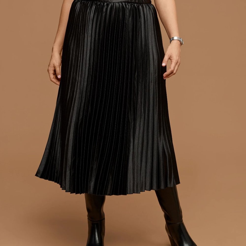 Anne Klein Pull On Pleated Skirt Black Midi Length Size Large